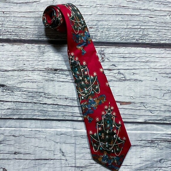 Alexander Lloyd Boston Mens Necktie Festive Holiday Christmas Classic Silk Tie - Picture 2 of 8